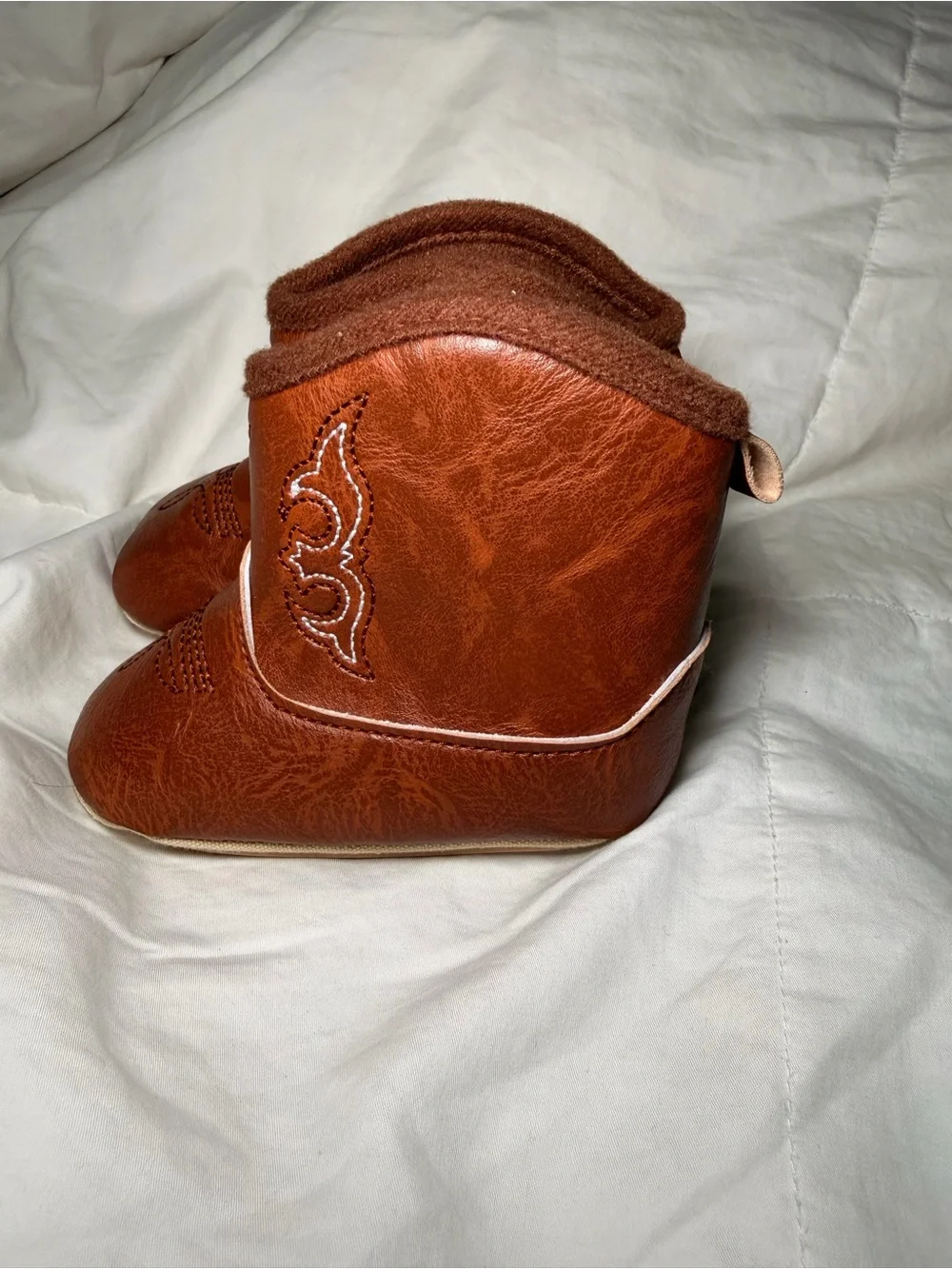 Brown Faux-Leather Baby Cowboy Booties - Cozy Walker Shoes
